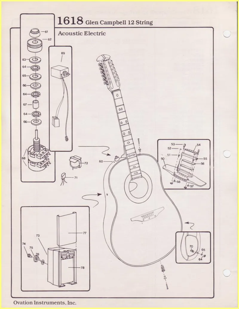 Ovation 1618 Glen Campbell 12 String Acoustic Electric – Parts Diagram and Parts List