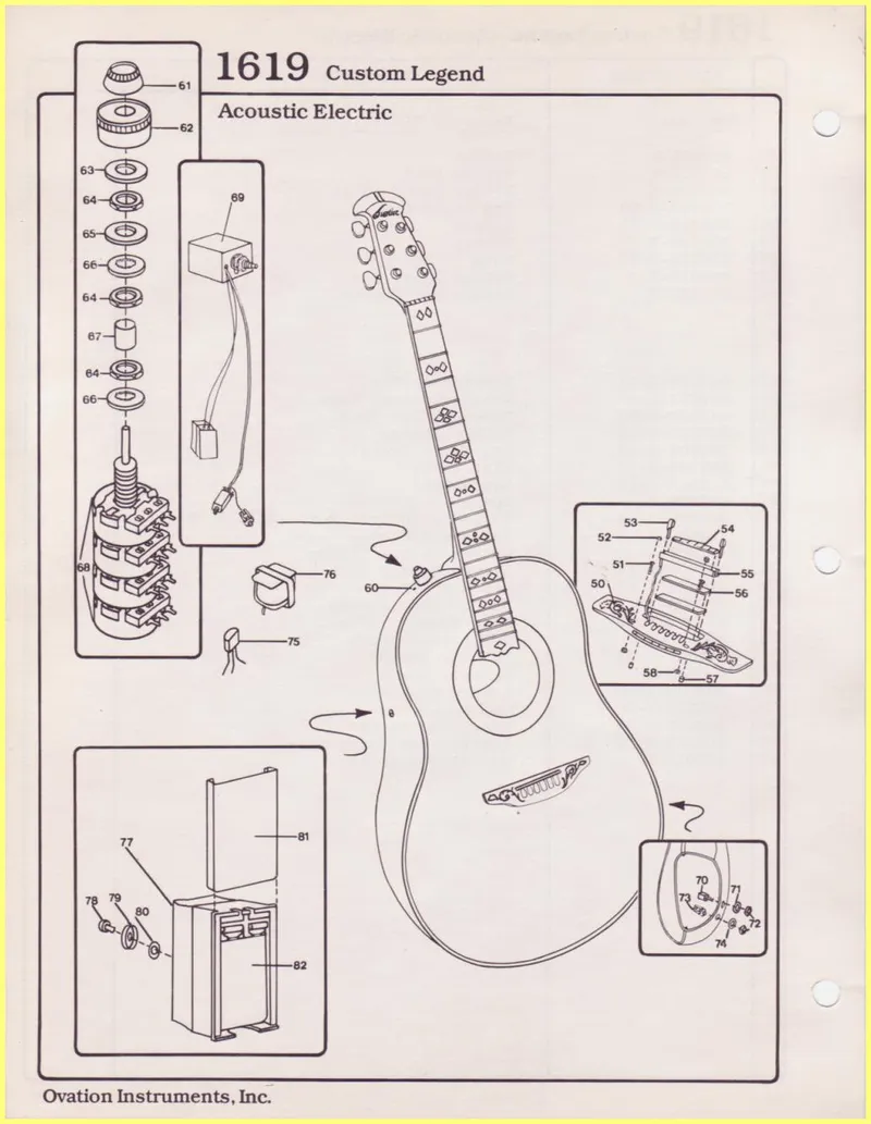 Ovation 1619 Custom Legend Acoustic-Electric Guitar Parts Diagram and Parts List