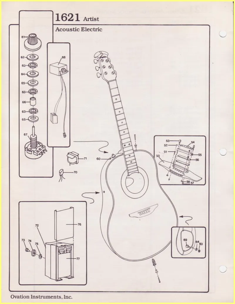 Ovation 1621 Artist Acoustic Electric Guitar Parts Diagram and Parts List