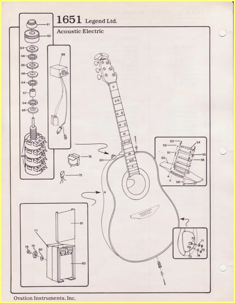 Ovation 1651 Legend Ltd. Acoustic Electric Guitar Parts Diagram and Parts List