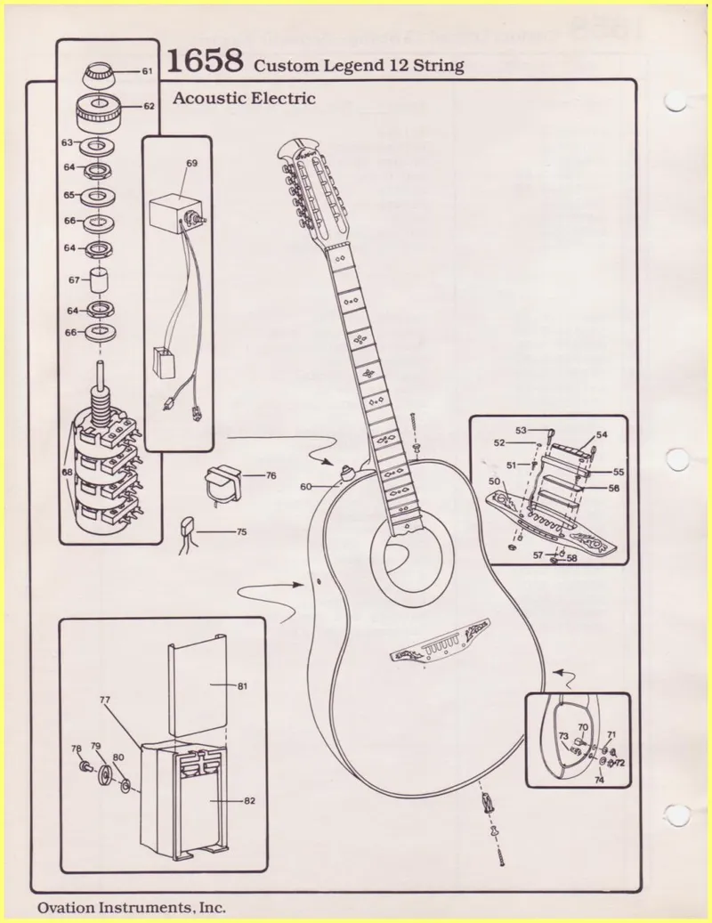 Ovation 1658 Custom Legend 12-String Acoustic Electric Guitar Parts Diagram and Parts List