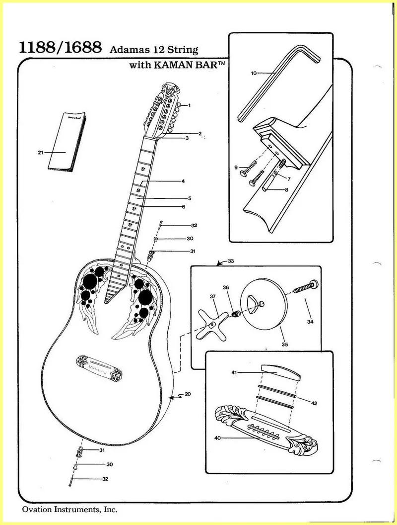 Ovation Adamas 1188/1688 12-String Guitar with Kaman Bar - Parts Diagram and Parts List