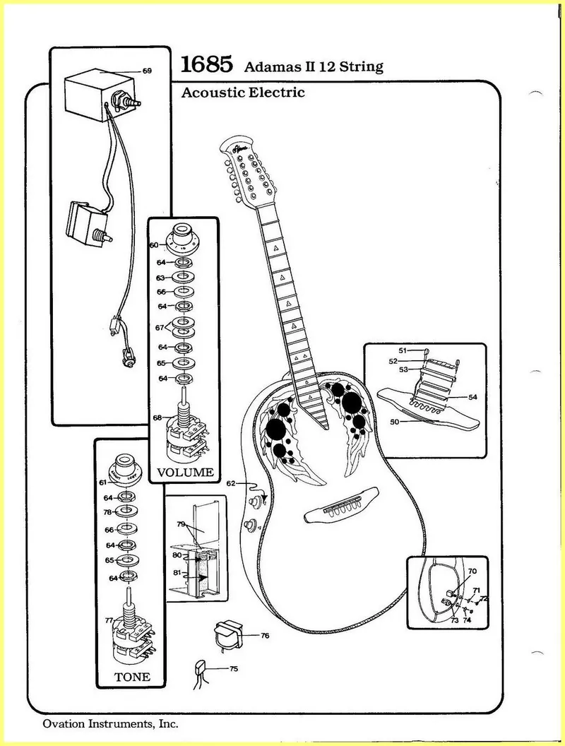 Ovation Instruments 1685 Adamas II 12-String Acoustic Electric - Parts Diagram and Parts List