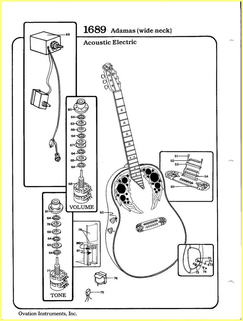 Ovation Instruments 1689 Adamas Wide Neck Acoustic Electric – Parts Diagram & Parts List