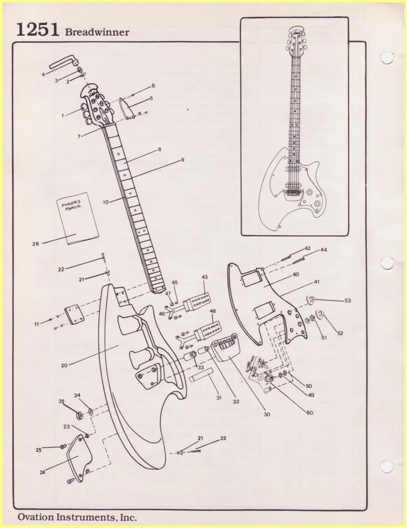 Ovation Instruments 1251 Breadwinner Electric Guitar Parts Manual