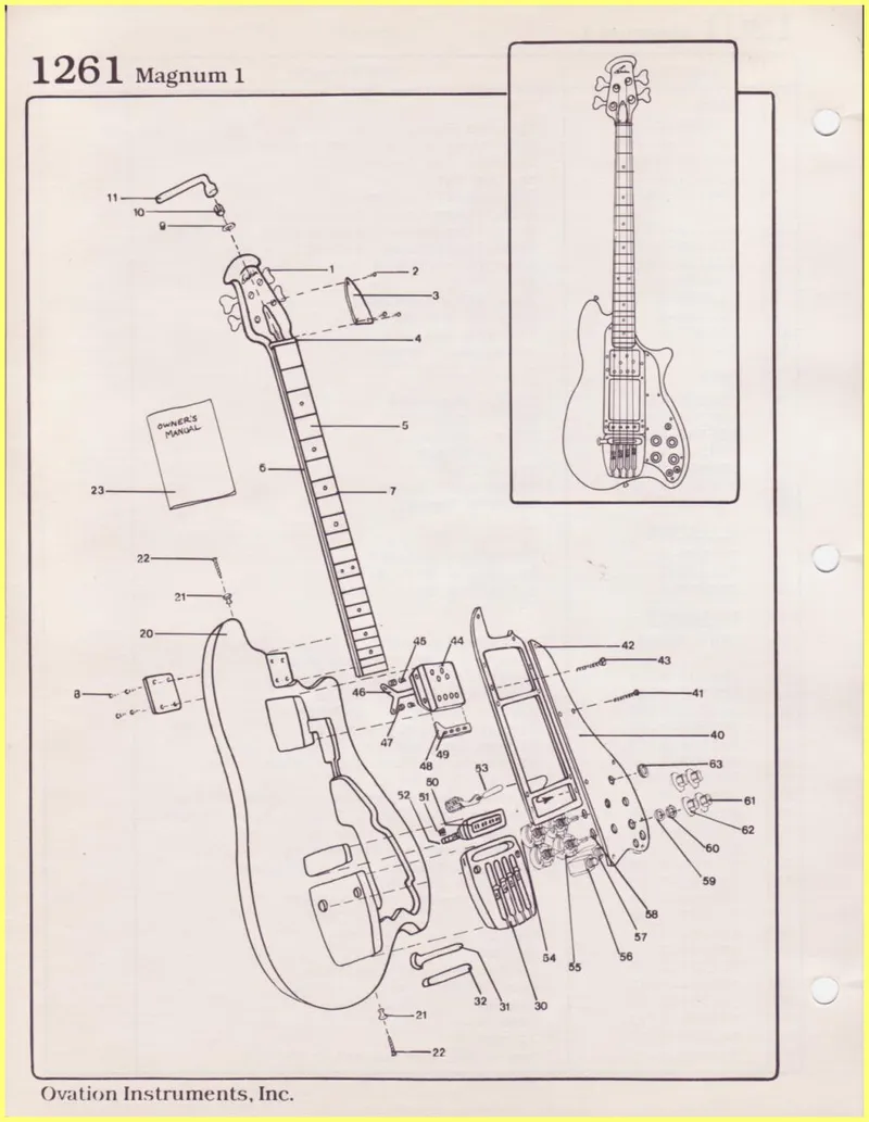 Ovation Instruments 1261 Magnum 1 Bass Guitar Parts Diagram and Parts List