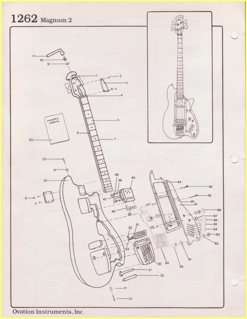 Ovation Instruments Magnum 2 Bass Guitar (Model 1262) Parts & Assembly Manual