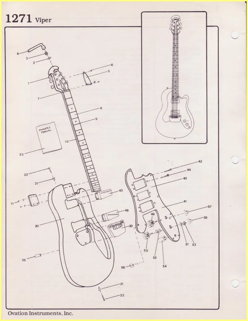 Ovation 1271 Viper Electric Guitar Parts Manual with Exploded Diagrams and Parts List