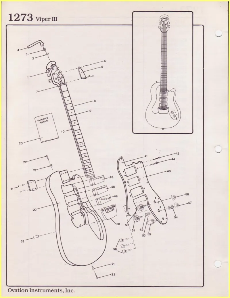 Ovation Instruments 1273 Viper III Electric Guitar Parts & Exploded Diagram Manual