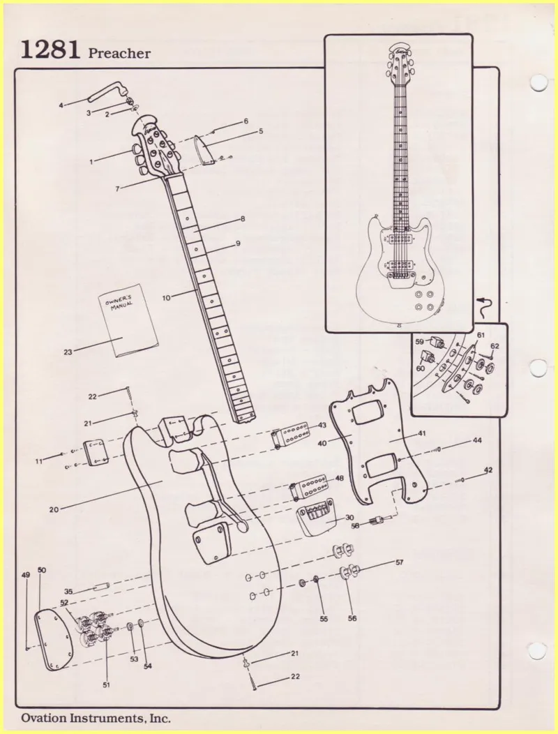 Ovation Instruments 1281 Preacher Electric Guitar Parts & Assembly Manual