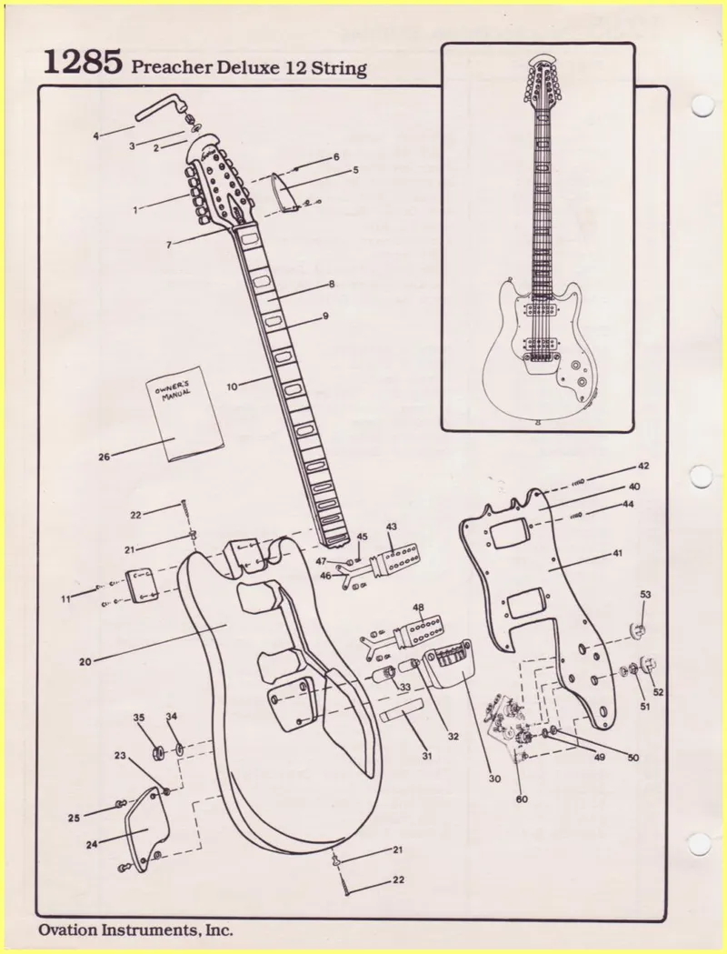 Ovation 1285 Preacher Deluxe 12 String Guitar Parts Manual
