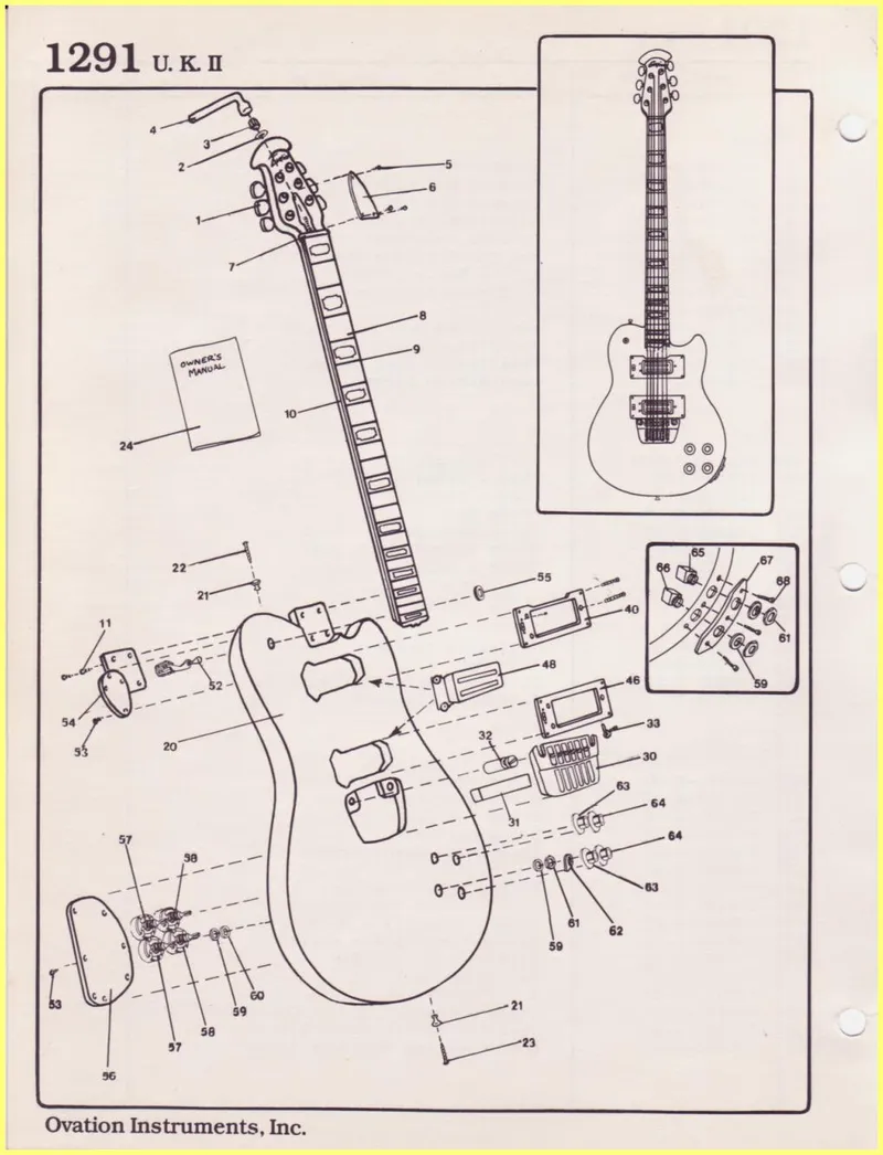 Ovation 1291 U.K. II Electric Guitar Parts Diagram and Parts List