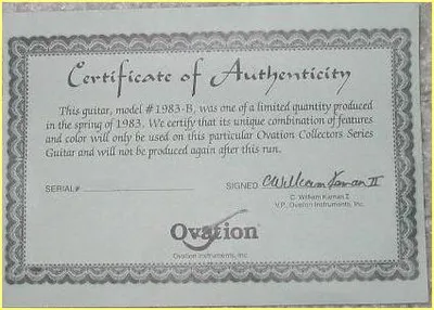 1983 Collector's certificate