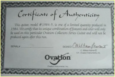1984 Collector Certificate