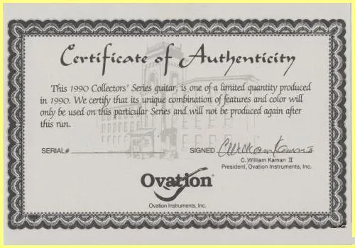 1990 Collector Certificate