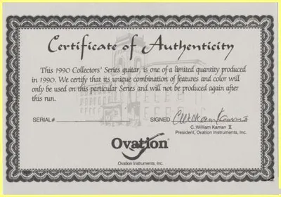 1990 Collector Certificate