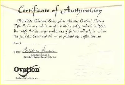 1991 Collector cetificate