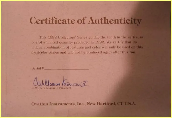 1992 collector's Certificate