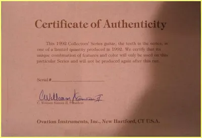 1992 collector's Certificate