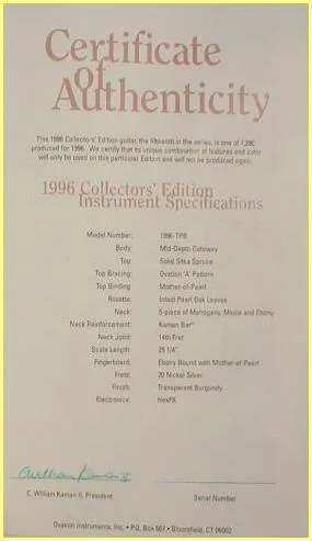 1996 collector certificate
