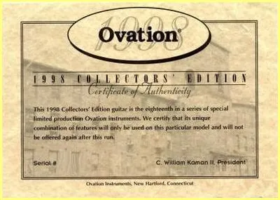 1998 Collector certificate