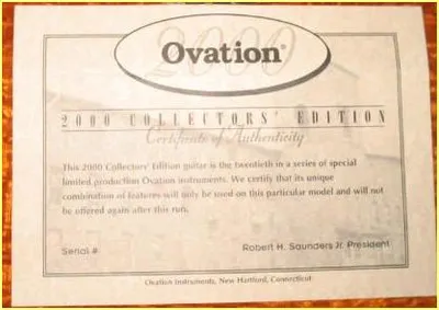 2000 Collector certificate