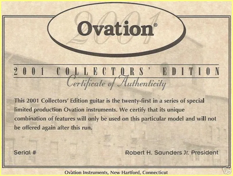 2001 Collector Certificate