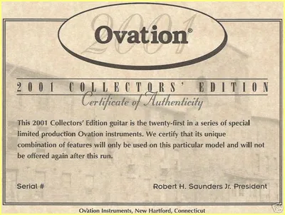2001 Collector Certificate