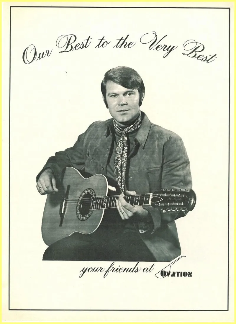 Ovation Guitars Advertisement and Glen Campbell Billboard Feature – Ad
