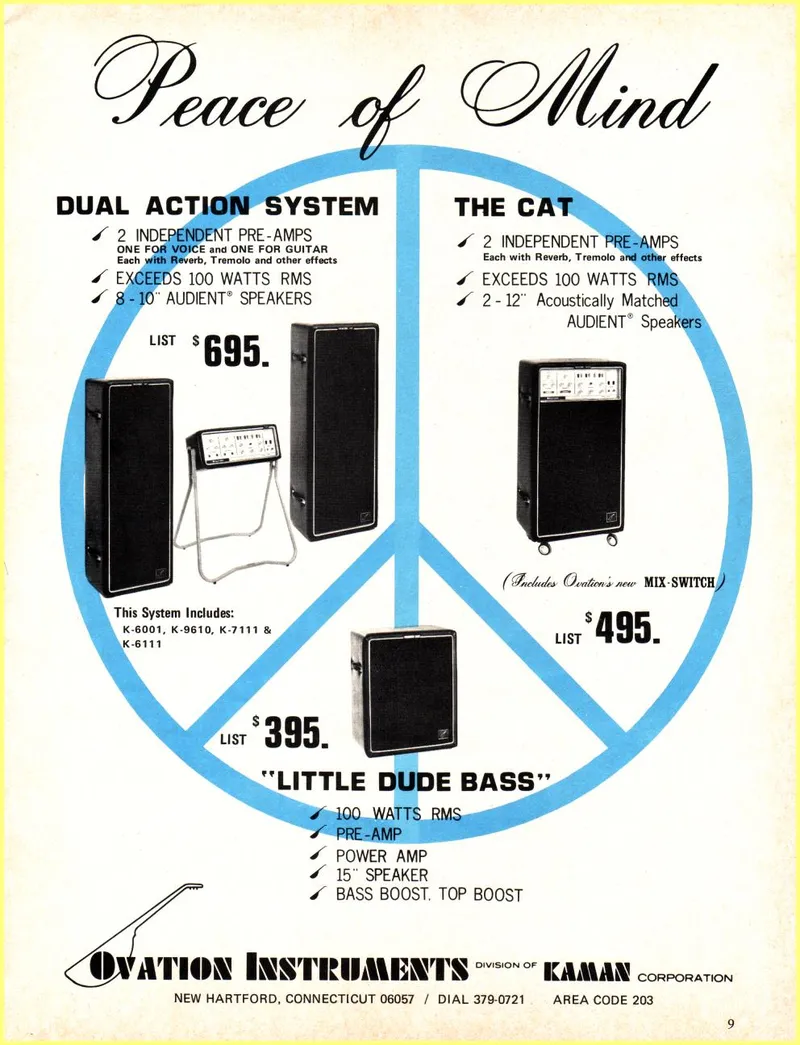 1970 Peace Of Mind Ovation Amps Ad