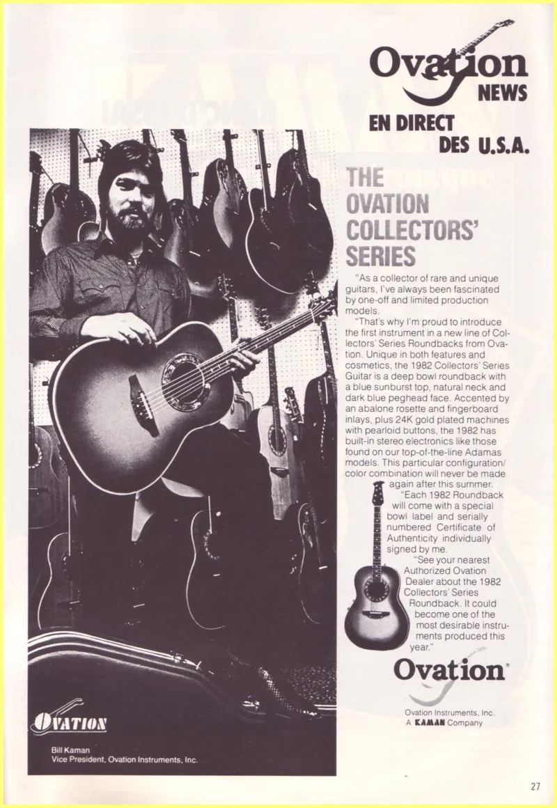 Ovation News En Direct Des U.S.A. - 1982 Collectors' Series Advertisement