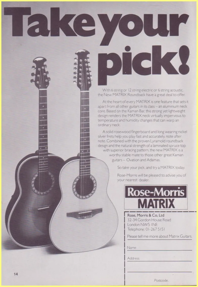 Rose-Morris Matrix Roundback Guitar Advertisement