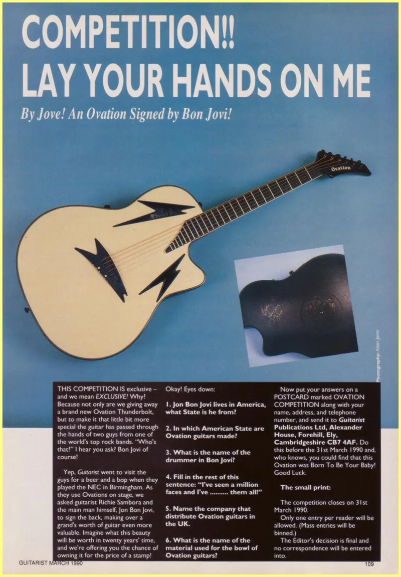 1990 Ovation Thunderbolt Giveaway US Ad