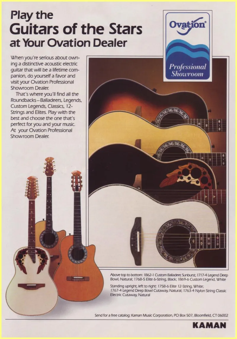 Ovation 'Guitars of the Stars' Professional Showroom Dealer Advertisement
