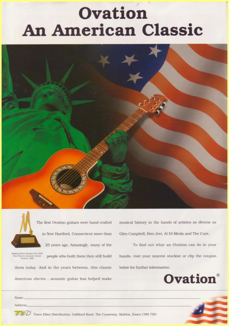 Ovation Guitars - An American Classic UK Advertisement (1993)