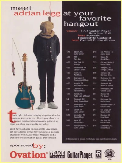 Adrian Legg Clinic Tour Advertisement – Ovation/Guitar Player Magazine ...