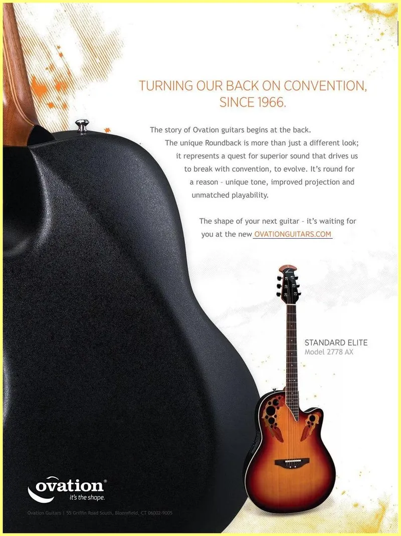 Ovation Guitars 'Turning Our Back On Convention Since 1966' Advertisement