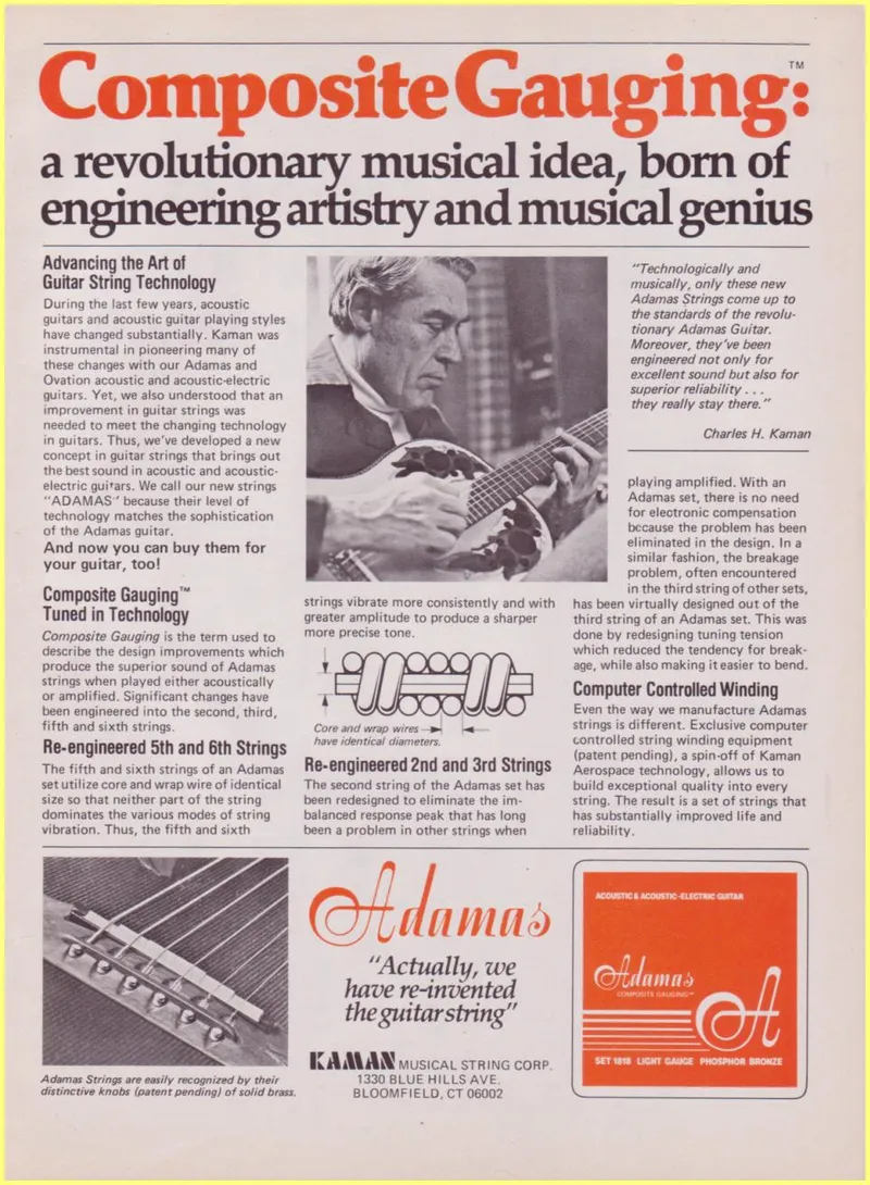 Adamas Composite Gauging Guitar Strings Advertisement by Kaman Musical String Corp.