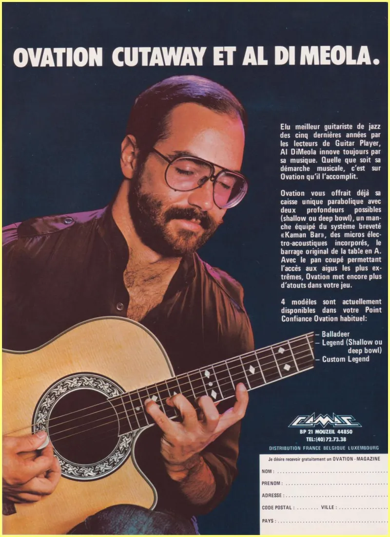 Ovation Cutaway et Al Di Meola - French Advertisement