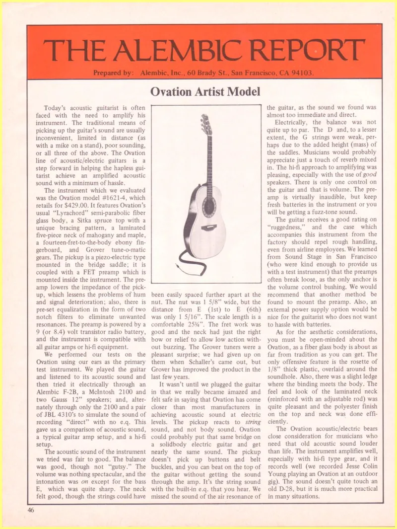 The Alembic Report – Ovation Artist Model Review