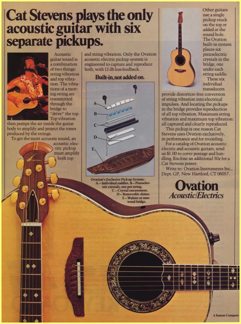 Ovation Acoustic/Electrics - Cat Stevens Six Pickup Advertisement