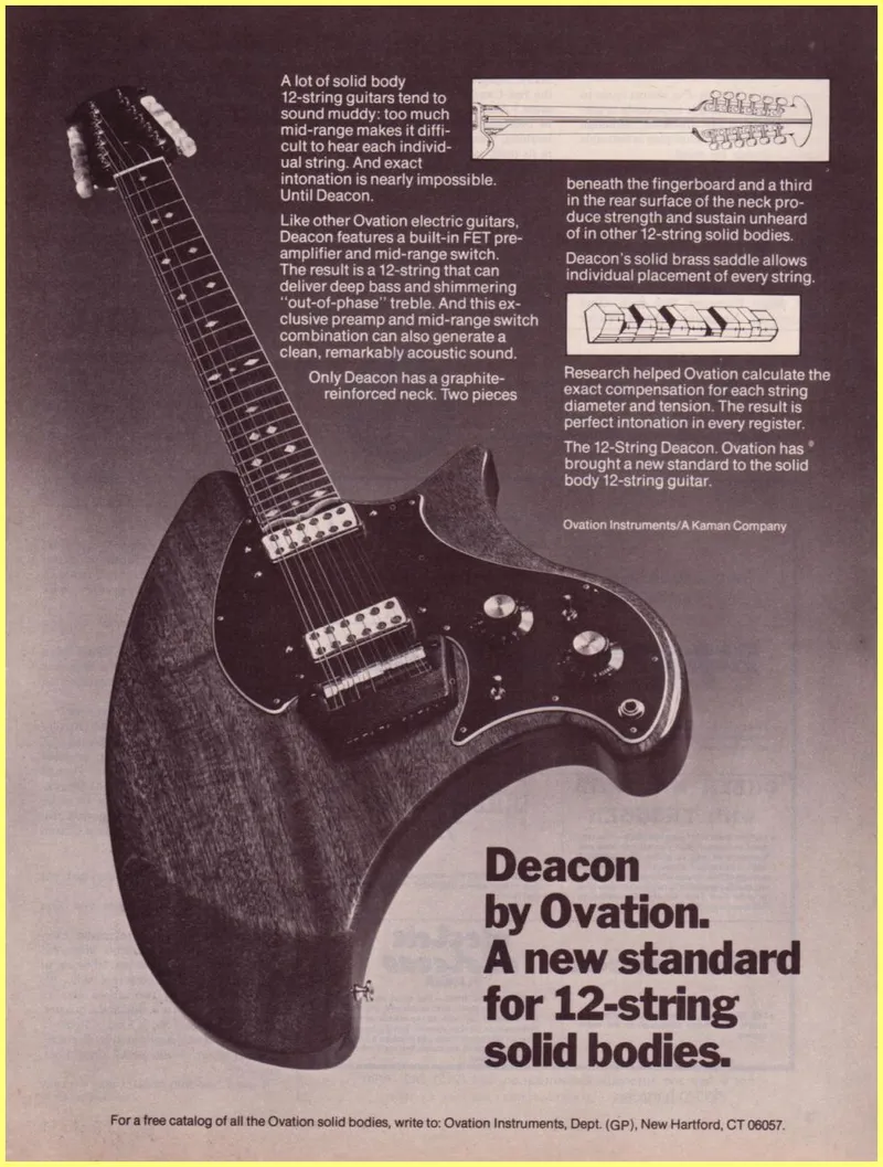 Ovation Deacon 12-String Solid Body Guitar Advertisement