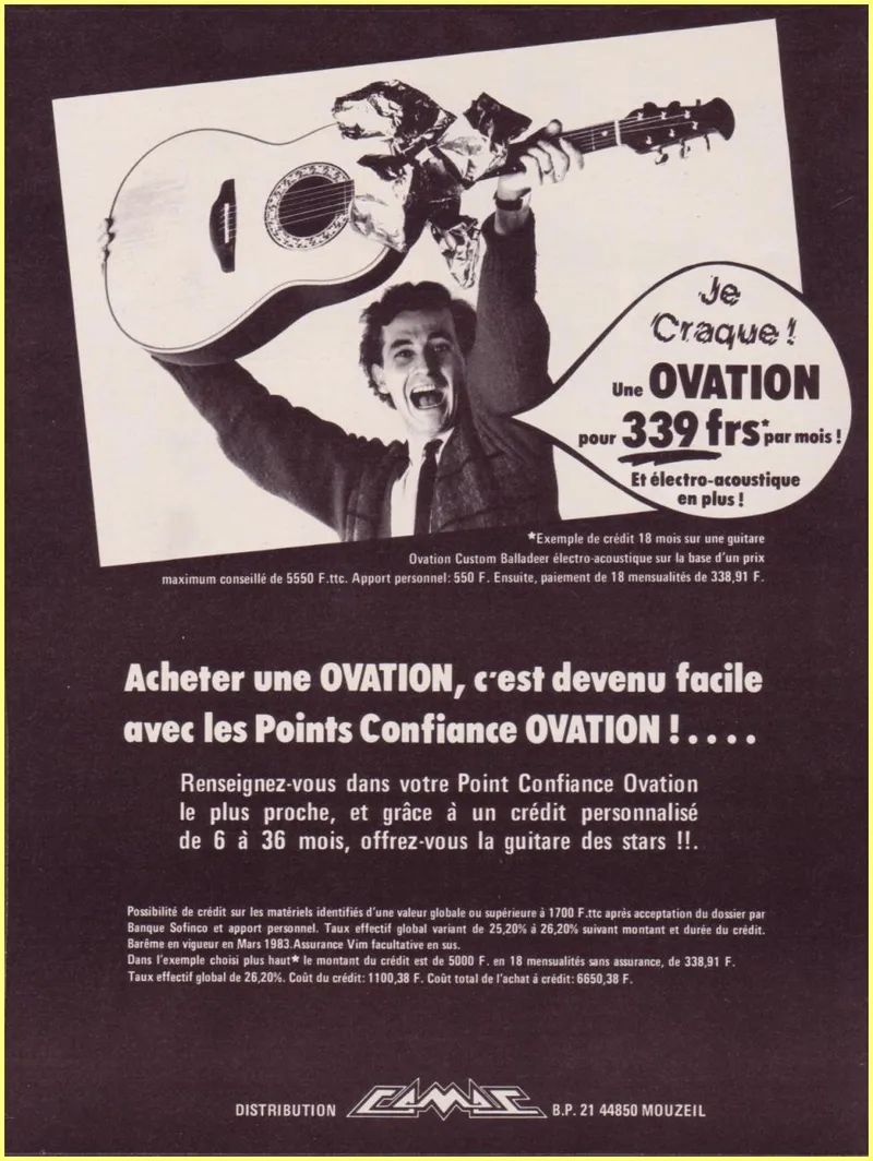Ovation Guitar Custom Balladeer French Advertisement