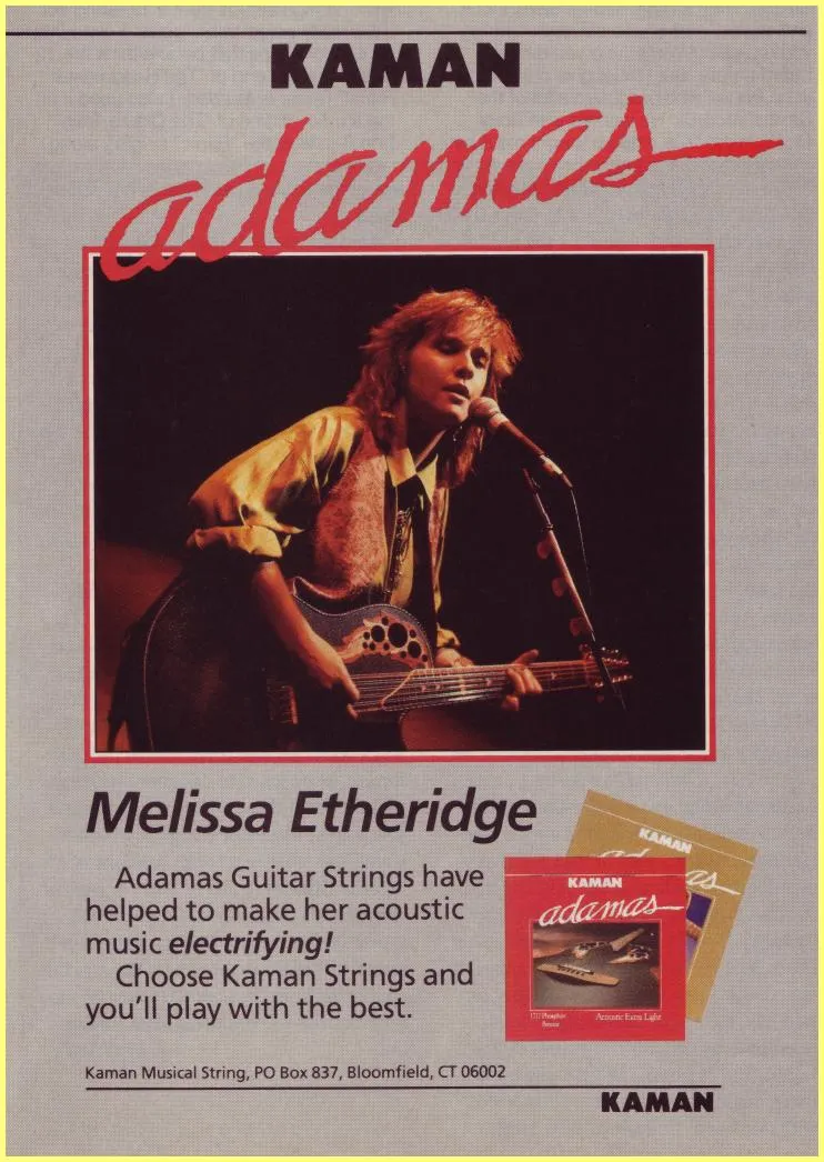 Kaman Adamas Guitar Strings Advertisement featuring Melissa Etheridge