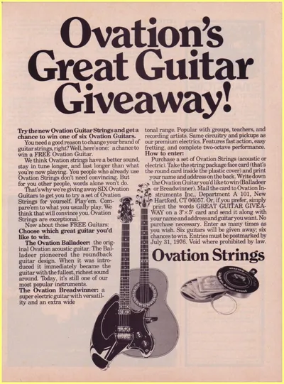 Ovation Giveway Ad