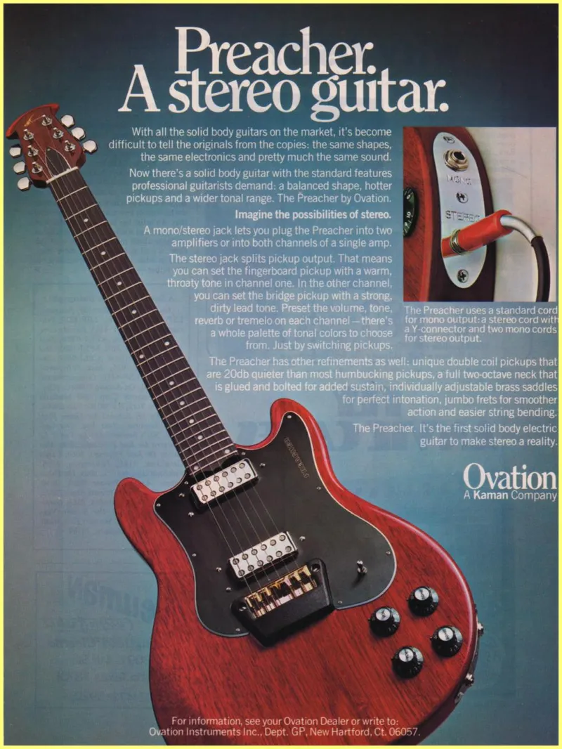 Ovation Preacher Stereo Guitar Advertisement