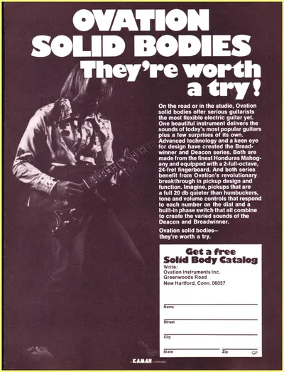 Ovation Solid Bodies Ad