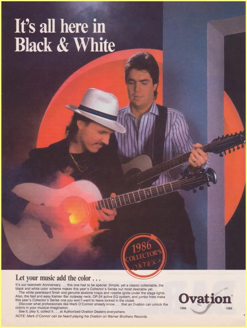 Ovation 1986 Collector's Series Black & White Guitar Advertisement