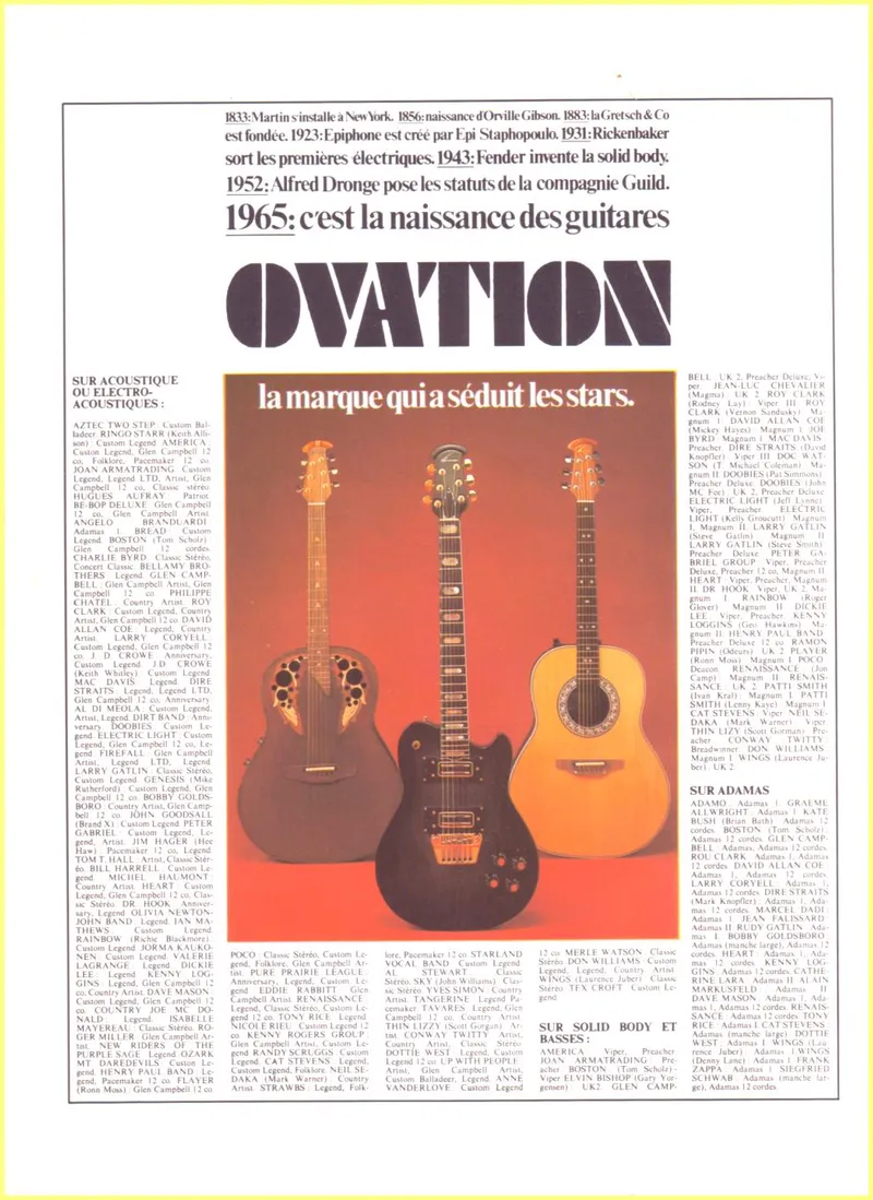 Ovation: La Marque Qui a Séduit Les Stars - French Guitar Advertisement
