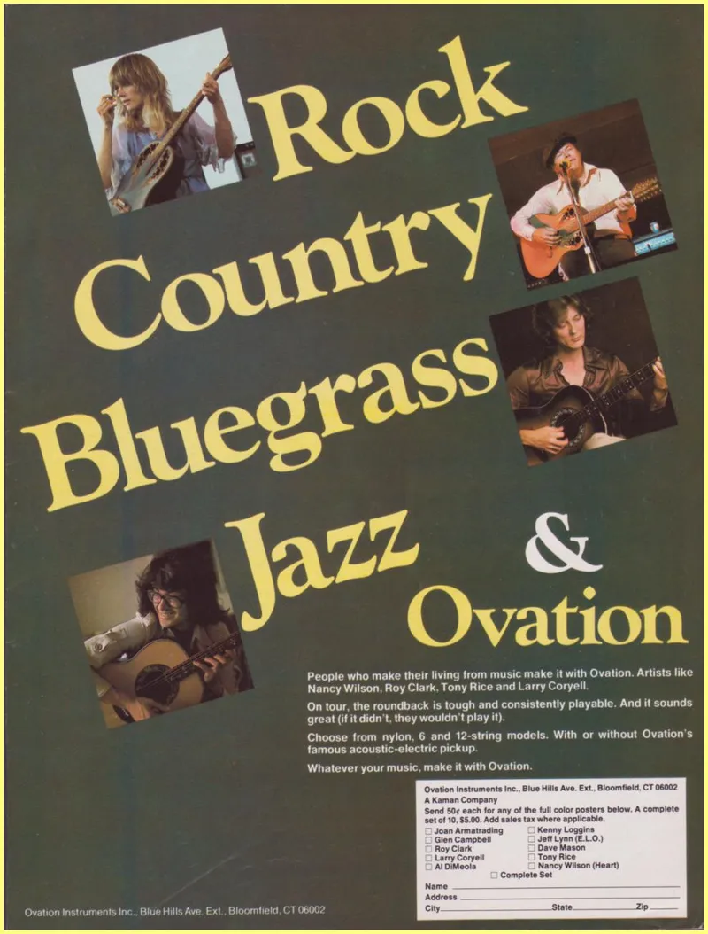 Ovation Guitars - Rock, Country, Bluegrass, Jazz & Ovation Advertisement